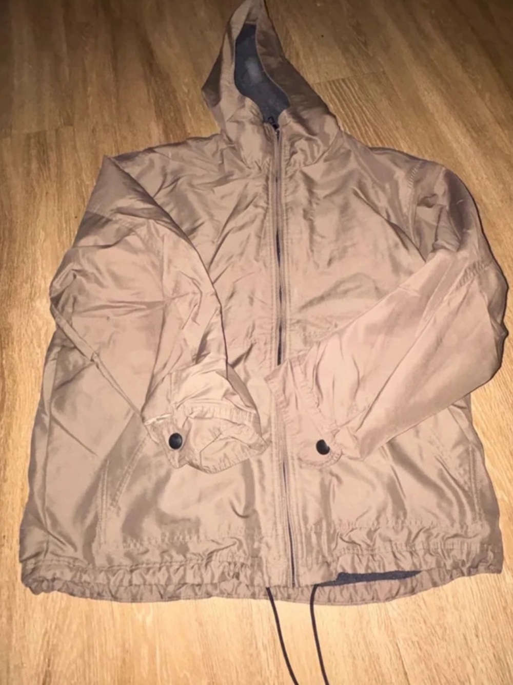Dockers Mens Medium Hooded Windbreaker Jacket Tan Fleece Lined Full Zip b91